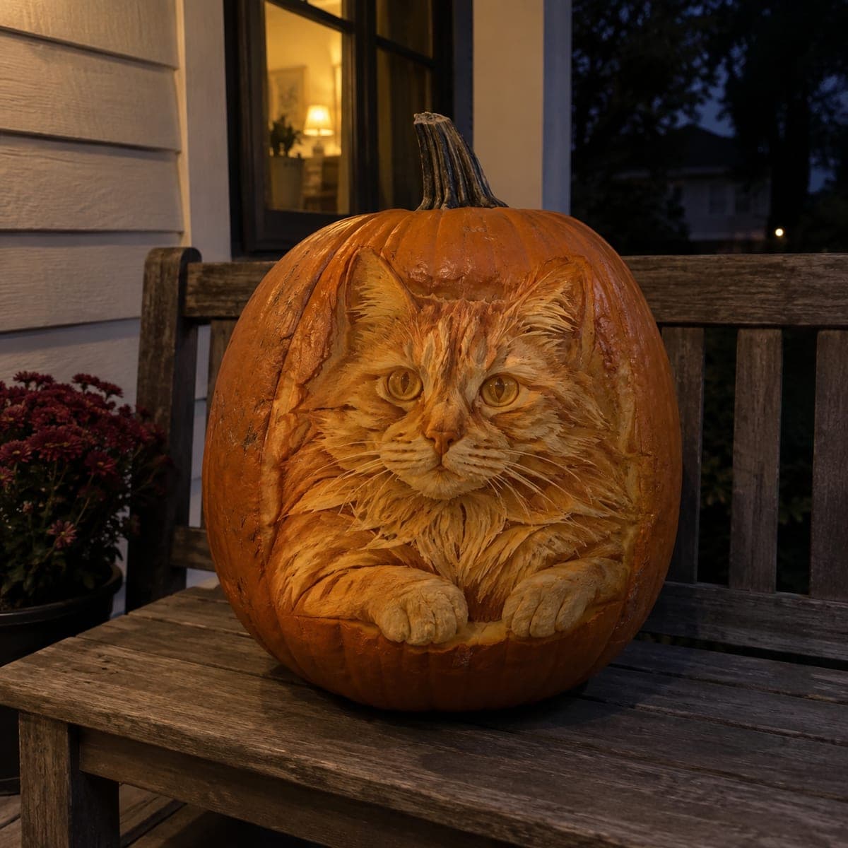 Tabby Cat Lounging Sculpted Pumpkin