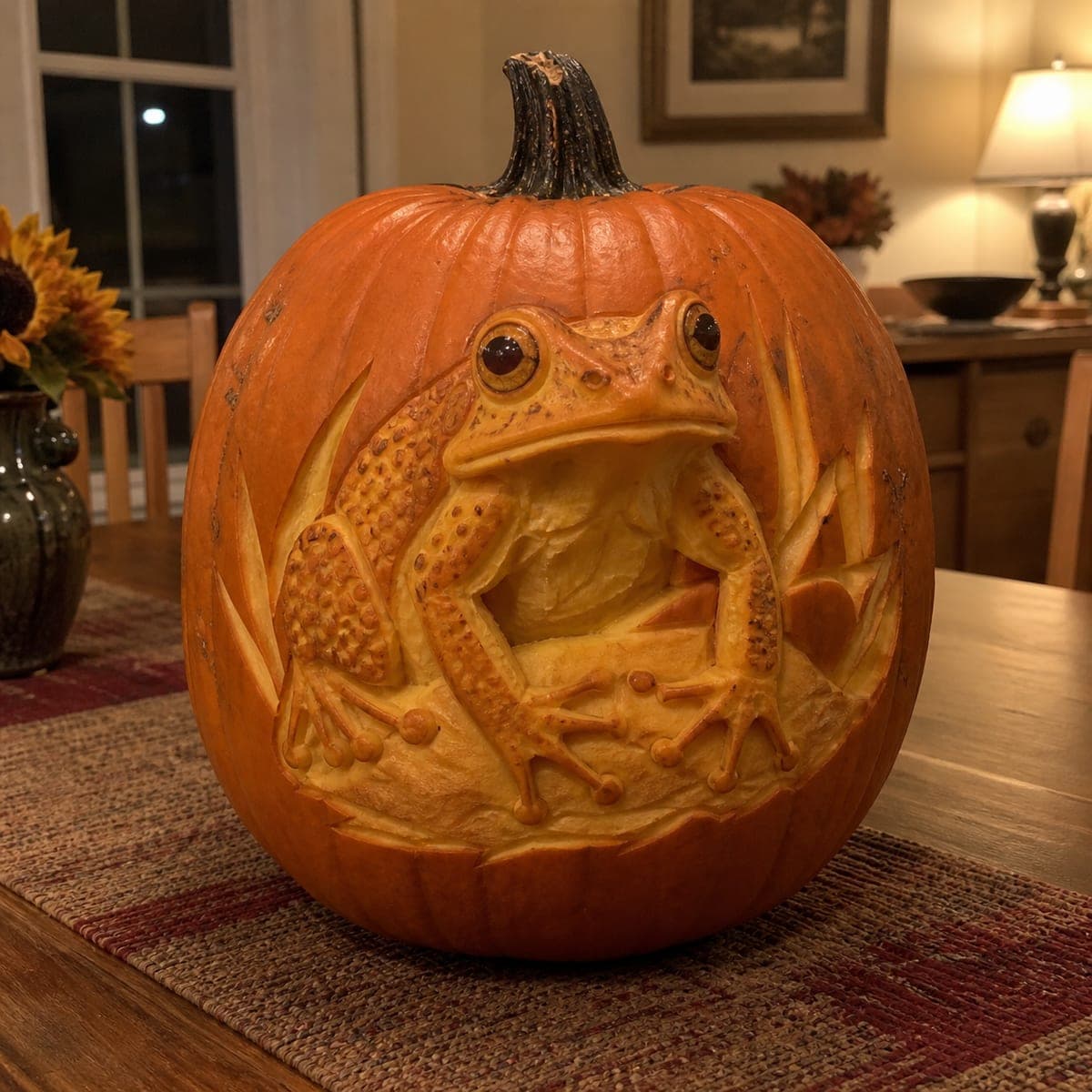 Giant Frog Relief Carved Pumpkin