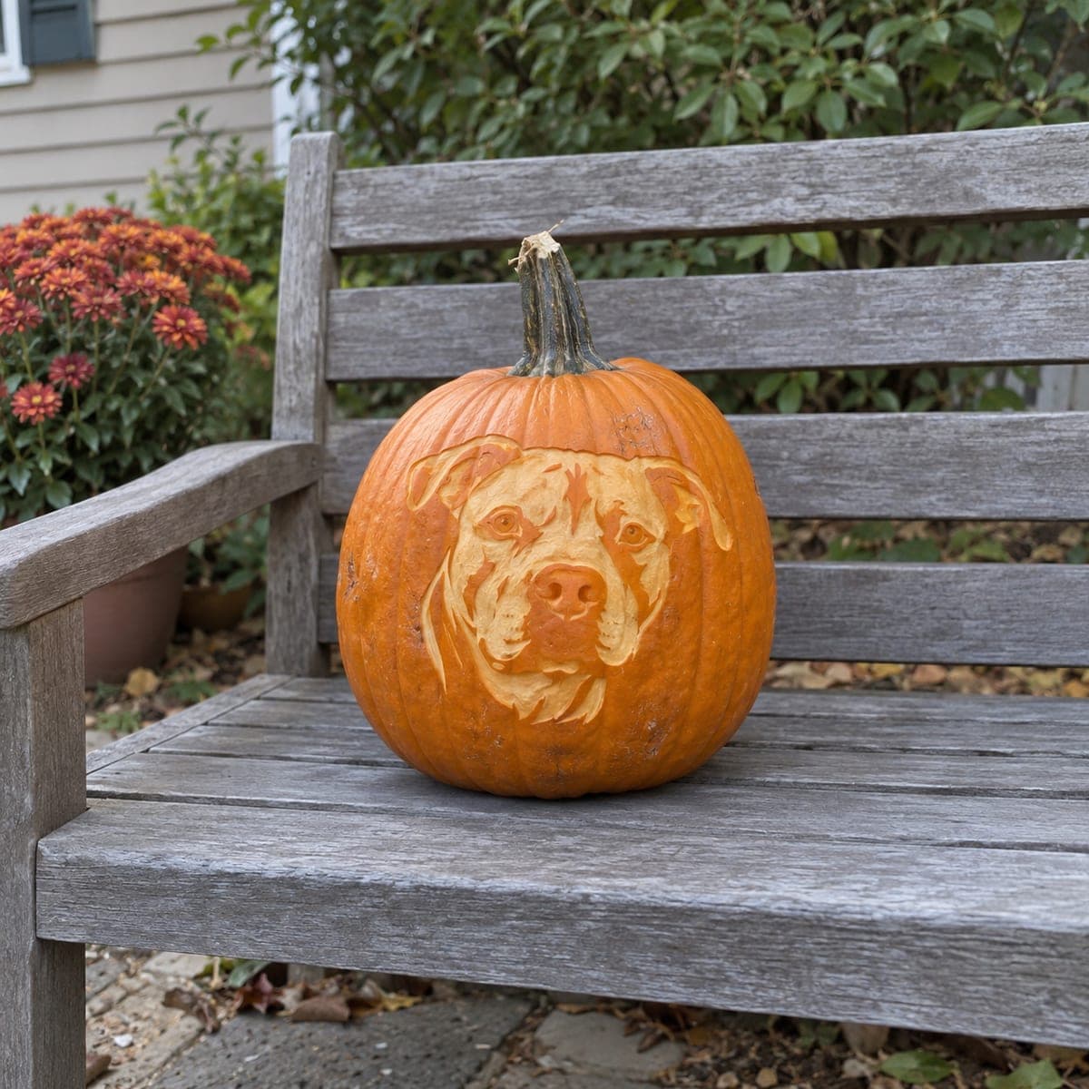 Pit Bull Portrait Shaded Pumpkin Carving