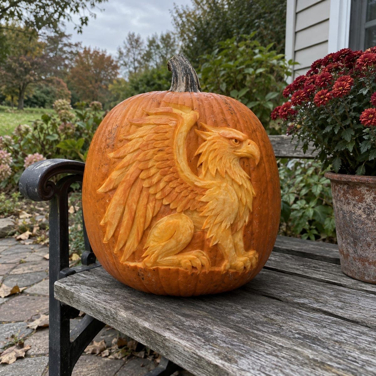 Majestic Griffin Sculpted Relief Pumpkin