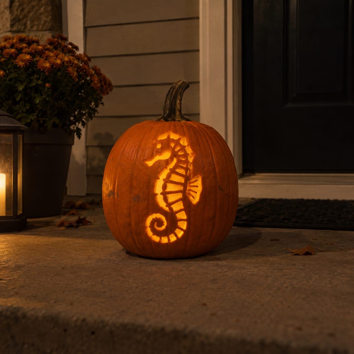 Seahorse Stencil Jack-O-Lantern for the Porch