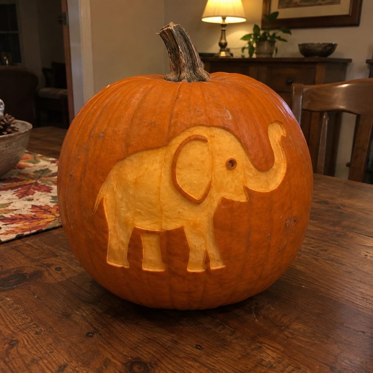 Baby Elephant Relief Carved Pumpkin