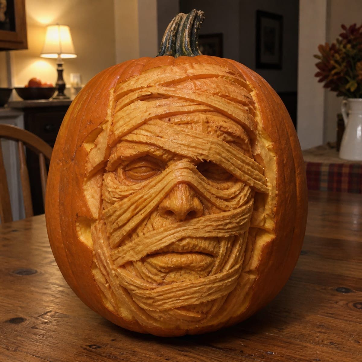 Mummy Face 3D Sculpted Pumpkin