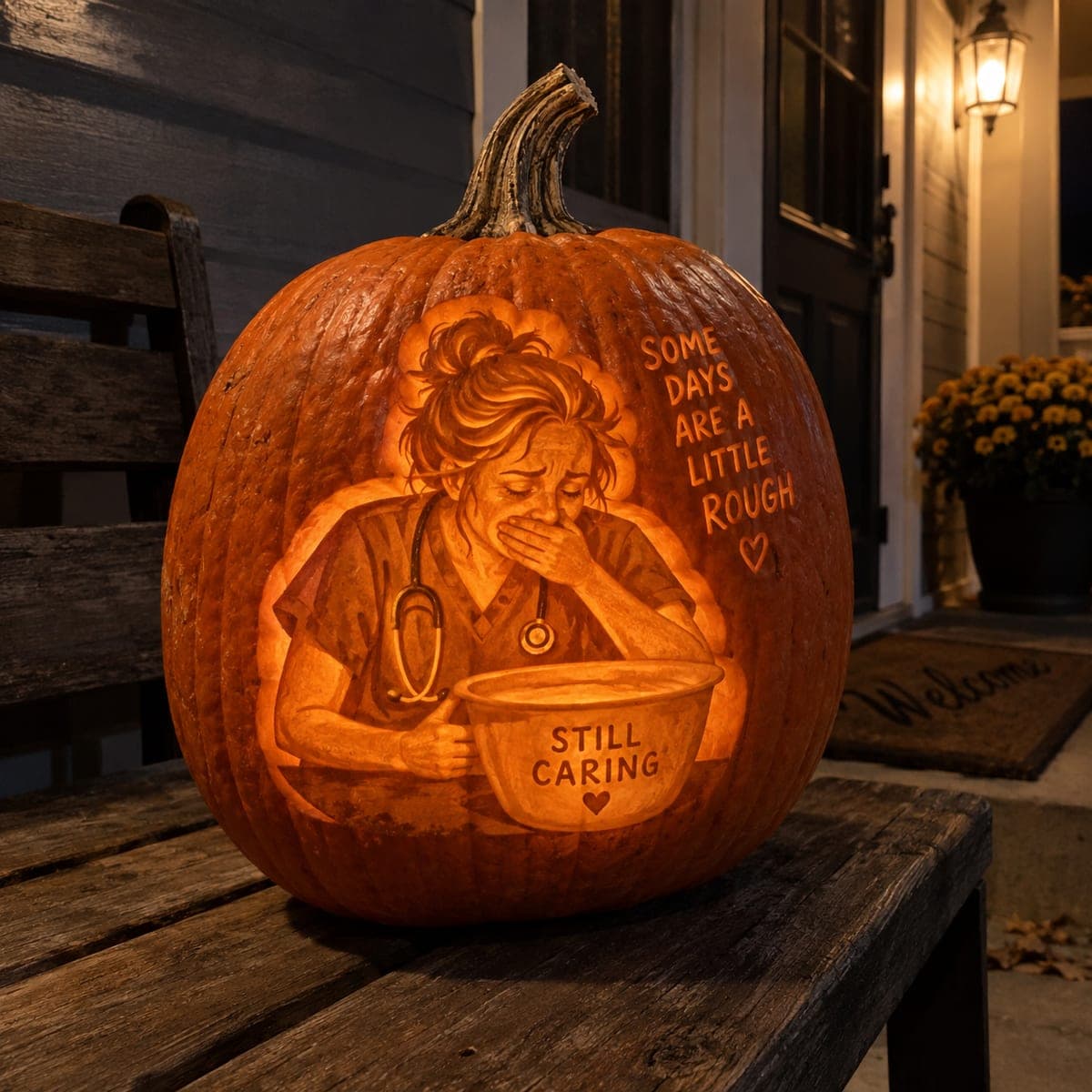 Nurse Life Humor Etched Pumpkin With Message