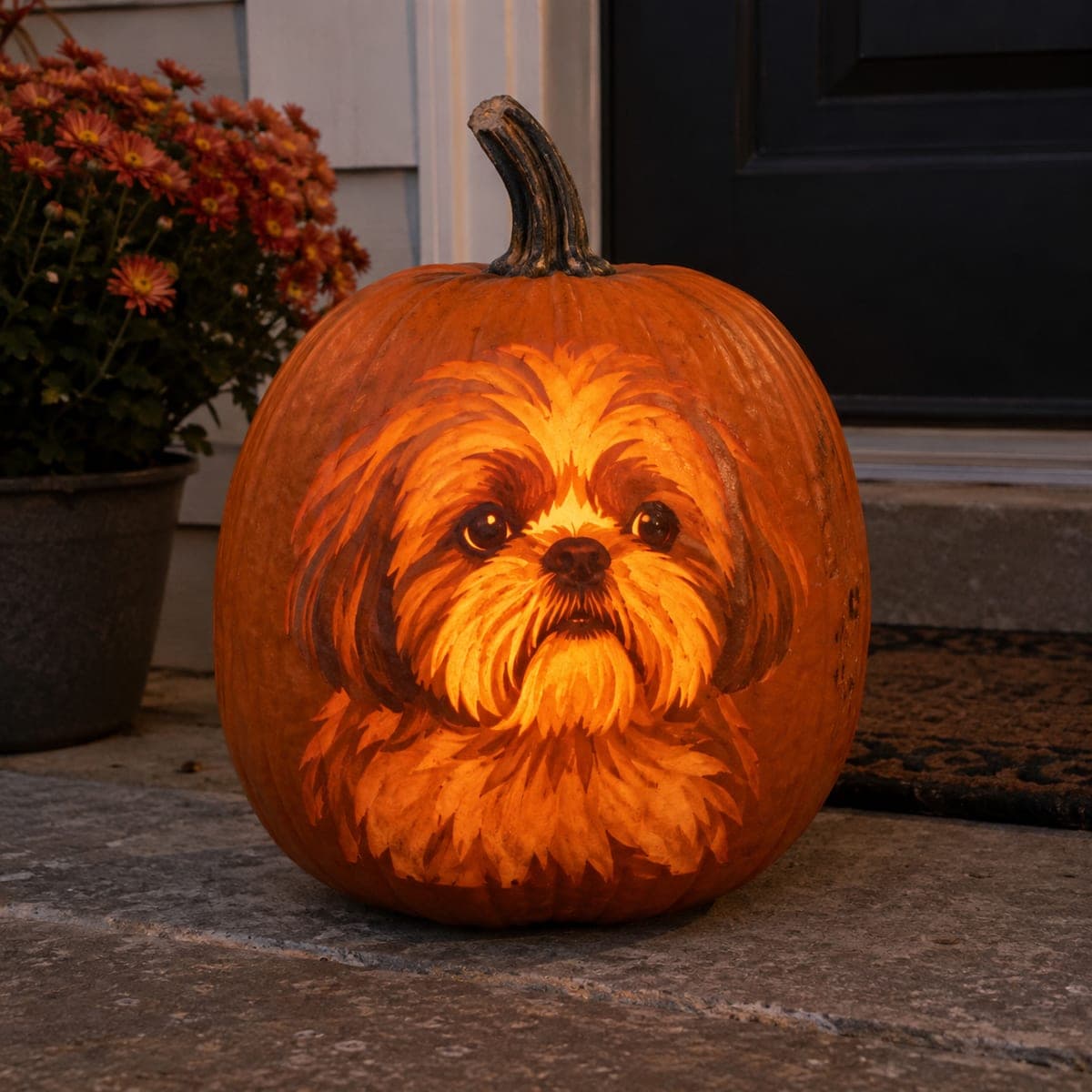 Glowing Shih Tzu Portrait Pumpkin Carving