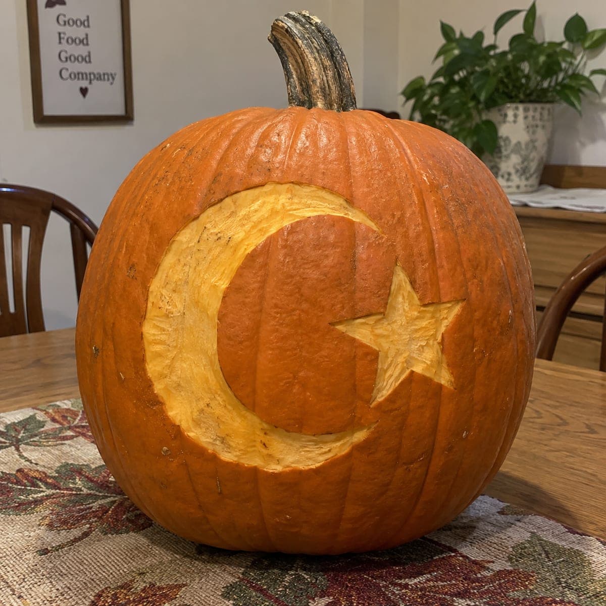 Crescent Moon and Star Carved Pumpkin