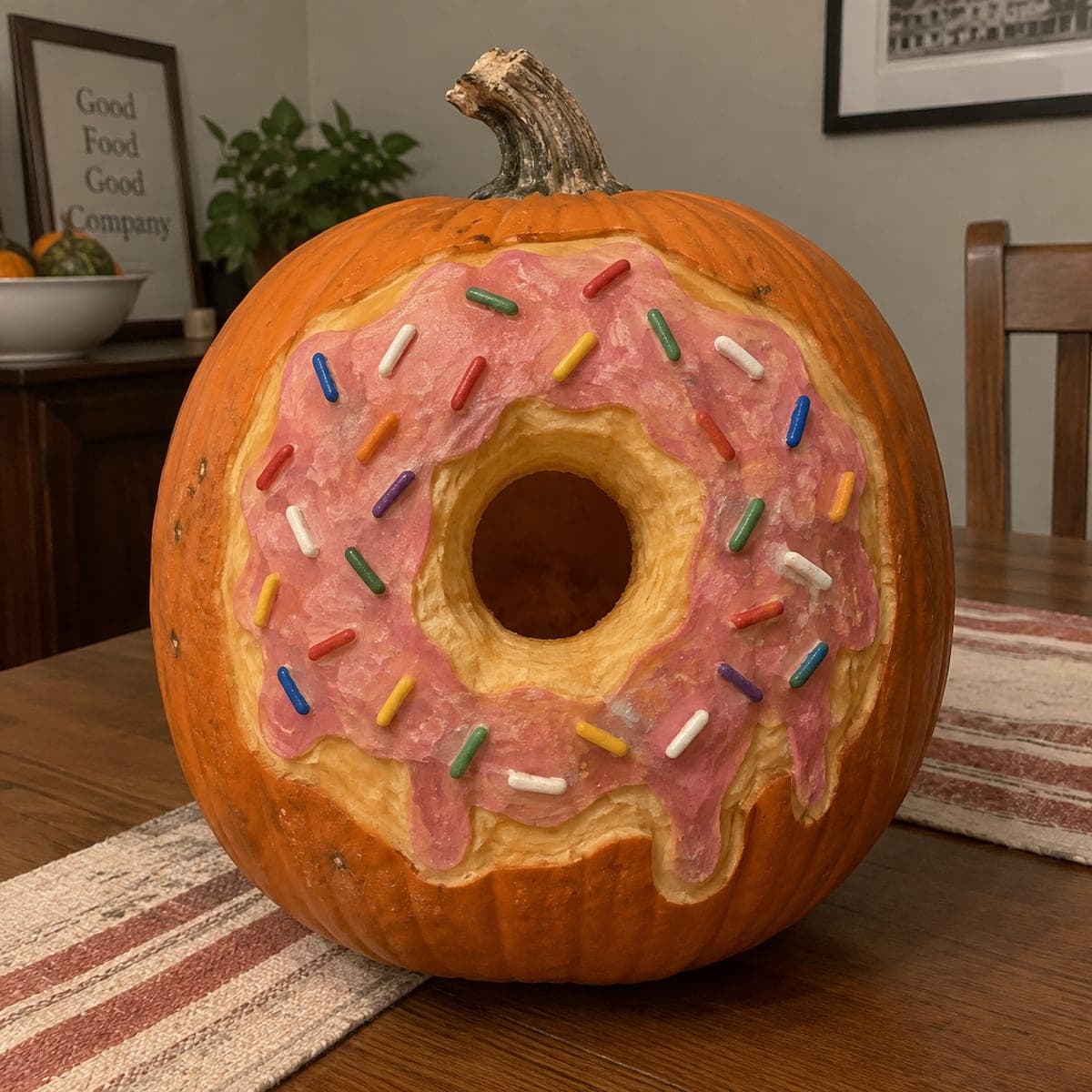 Frosted Donut Pumpkin With Rainbow Sprinkles