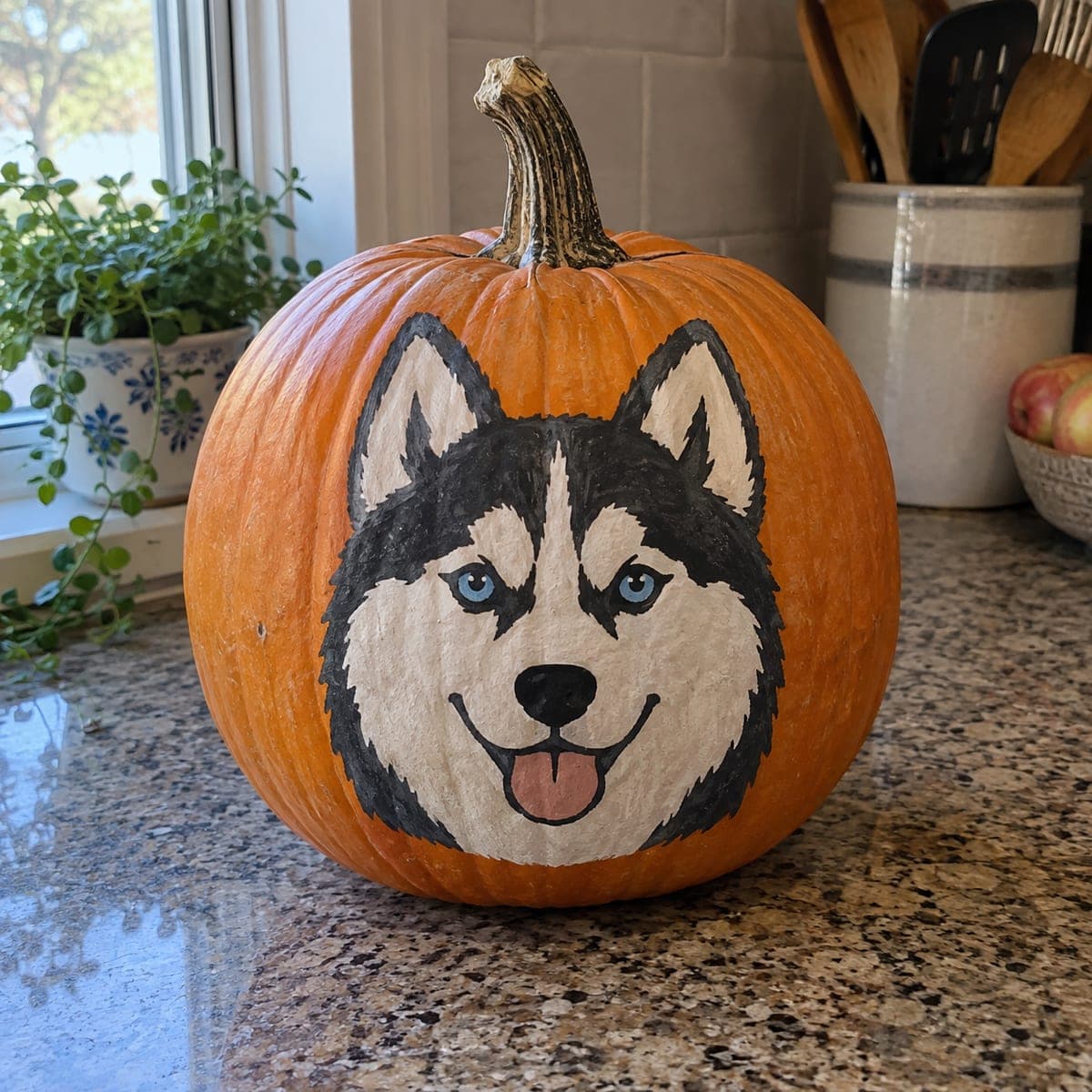 Painted Husky Face Pumpkin for Dog Lovers