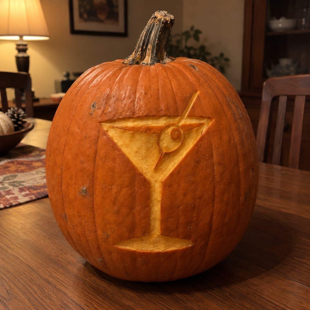 Martini Glass Etched Pumpkin for Halloween Parties