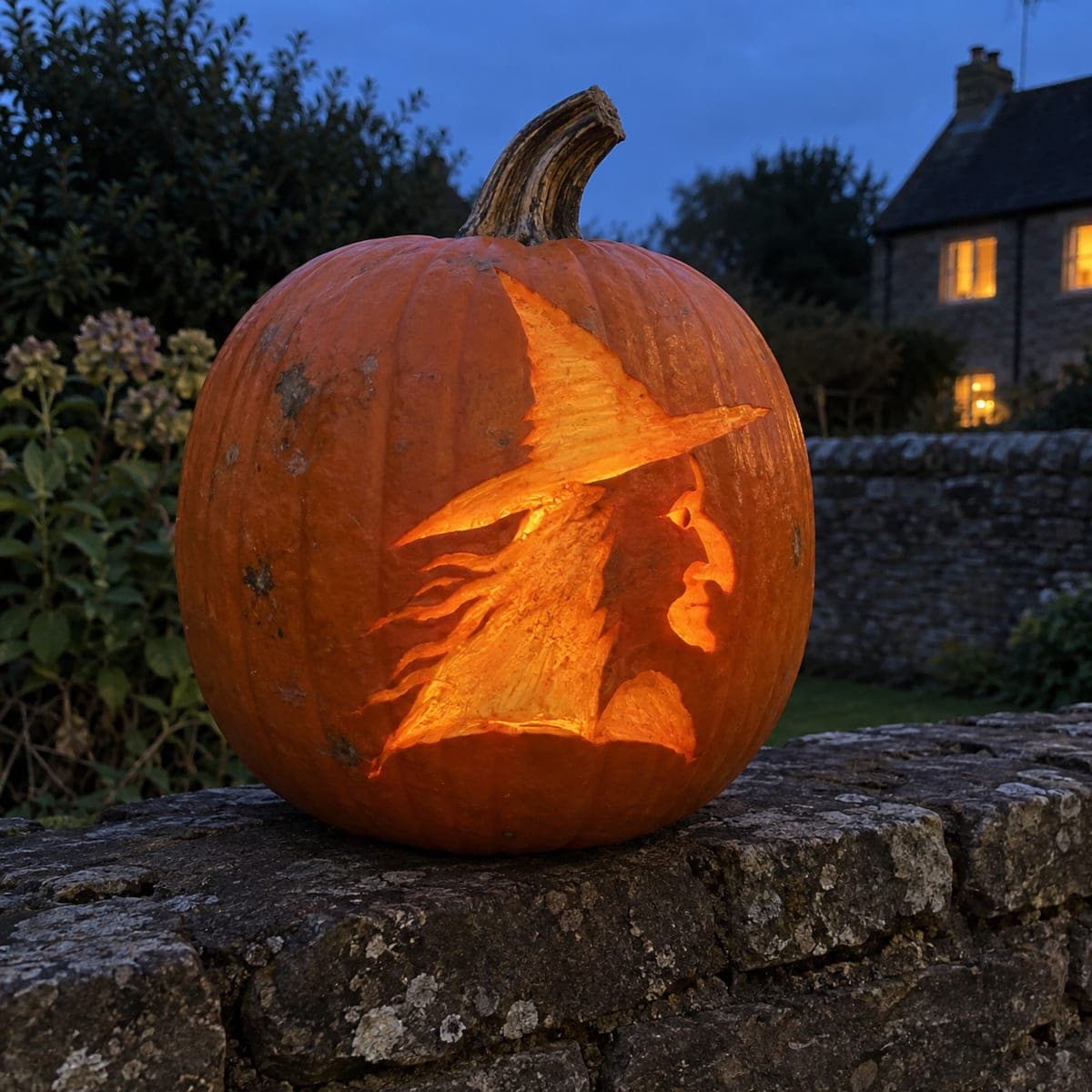 Witch Profile Jack-O-Lantern With Pointed Hat