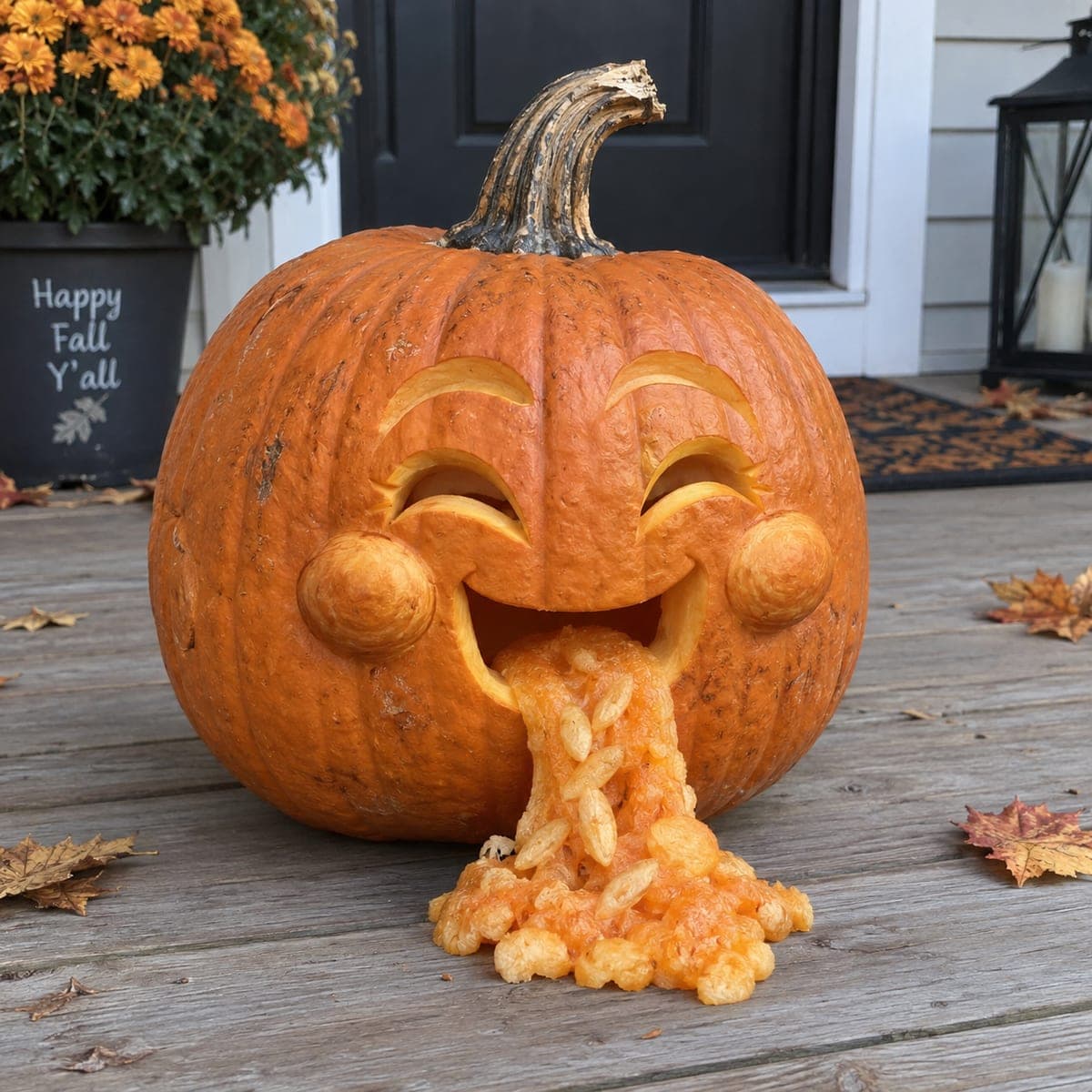Puking Pumpkin With Rosy Cheeks and Happy Face