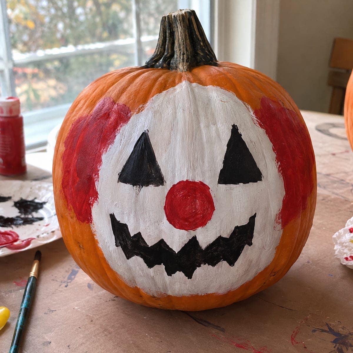 Classic Clown Face Painted Pumpkin