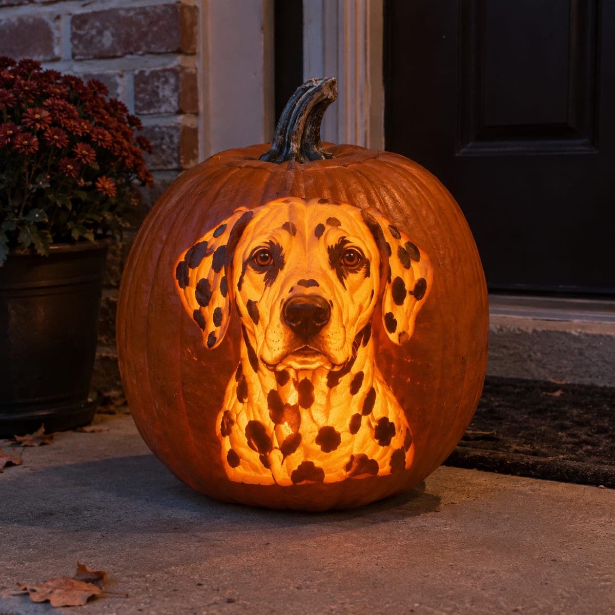 Dalmatian Portrait Jack-O-Lantern With Glowing Spots