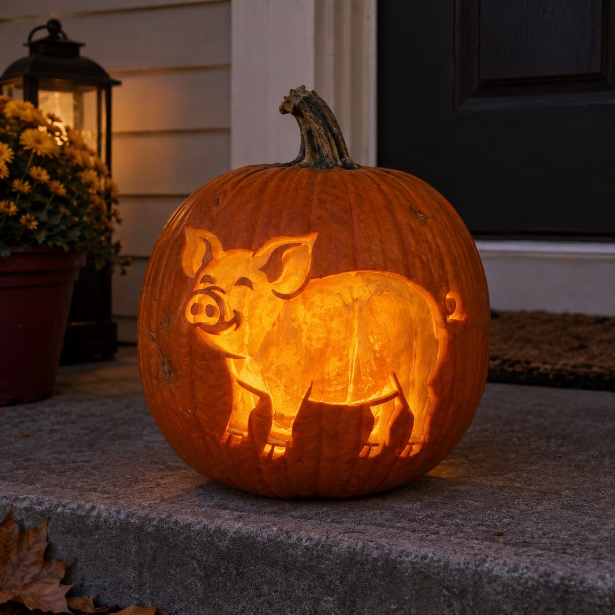 Happy Farm Pig Shaded Pumpkin Carving