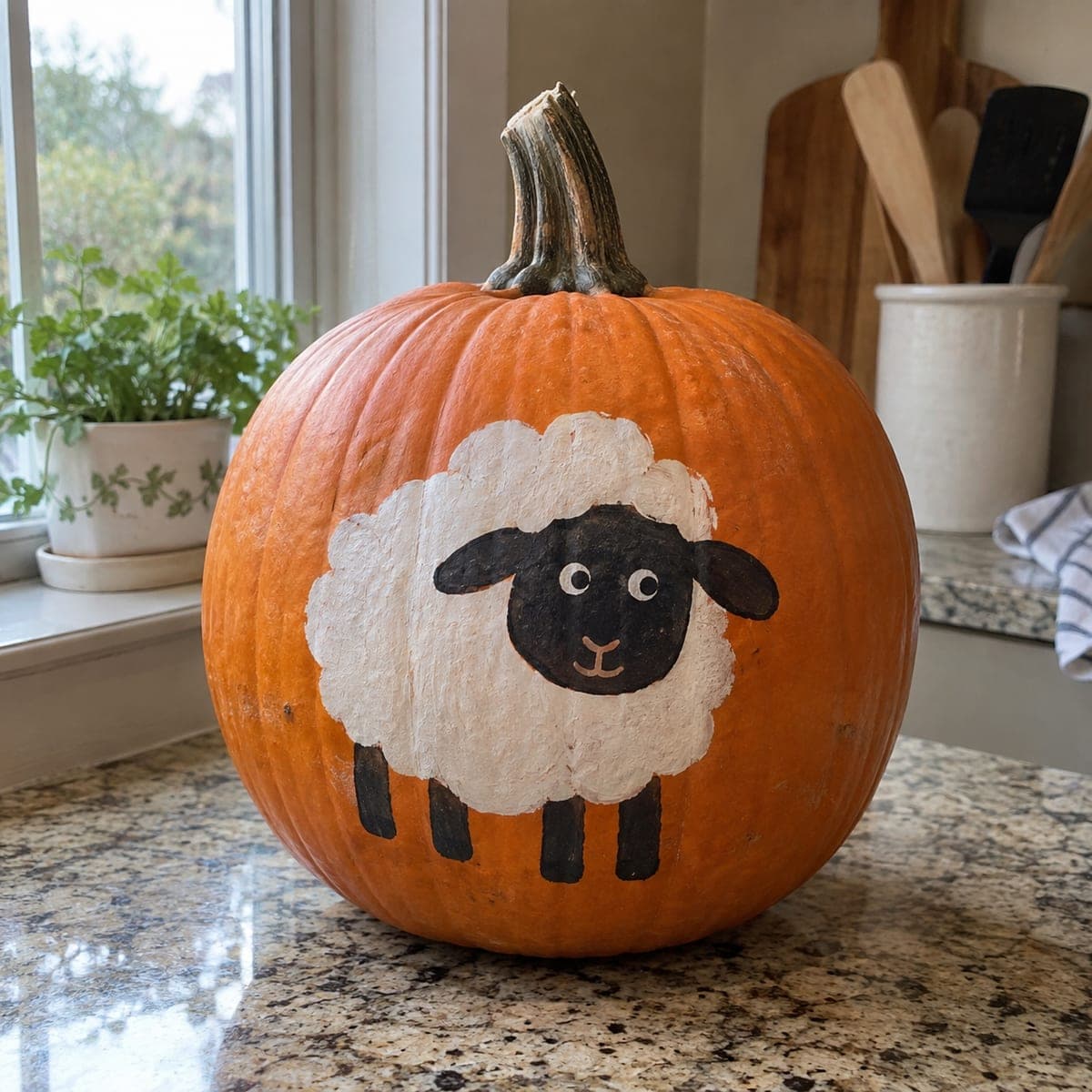 Cartoon Sheep Painted Pumpkin for Kids
