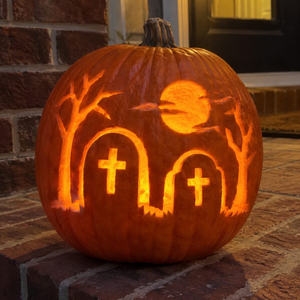 Haunted Graveyard Scene Pumpkin With Full Moon