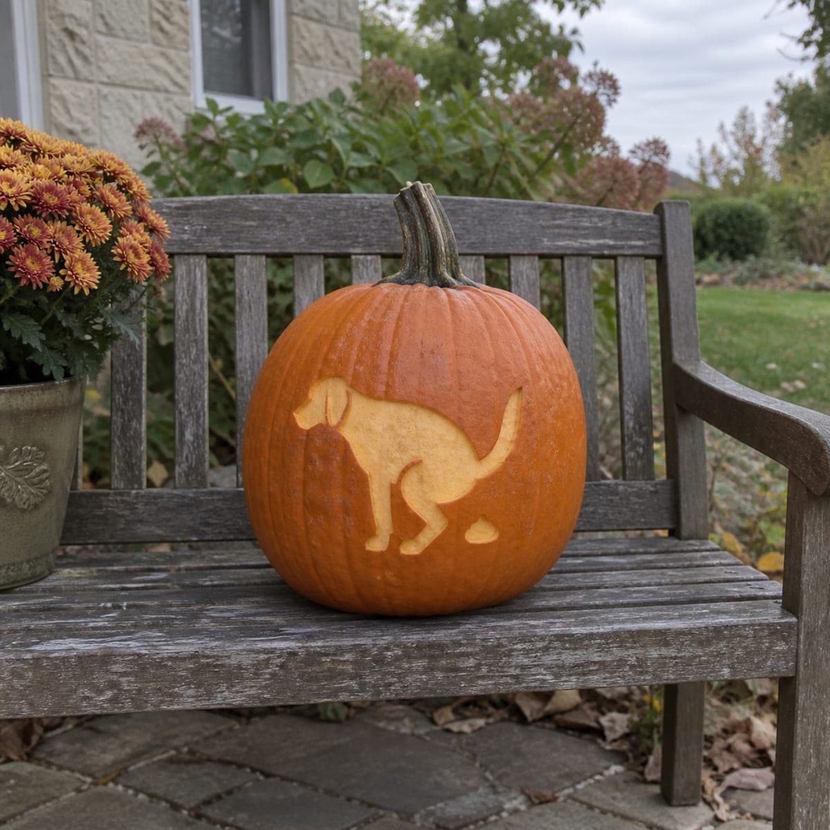 Funny Pooping Dog Pumpkin Carving Silhouette