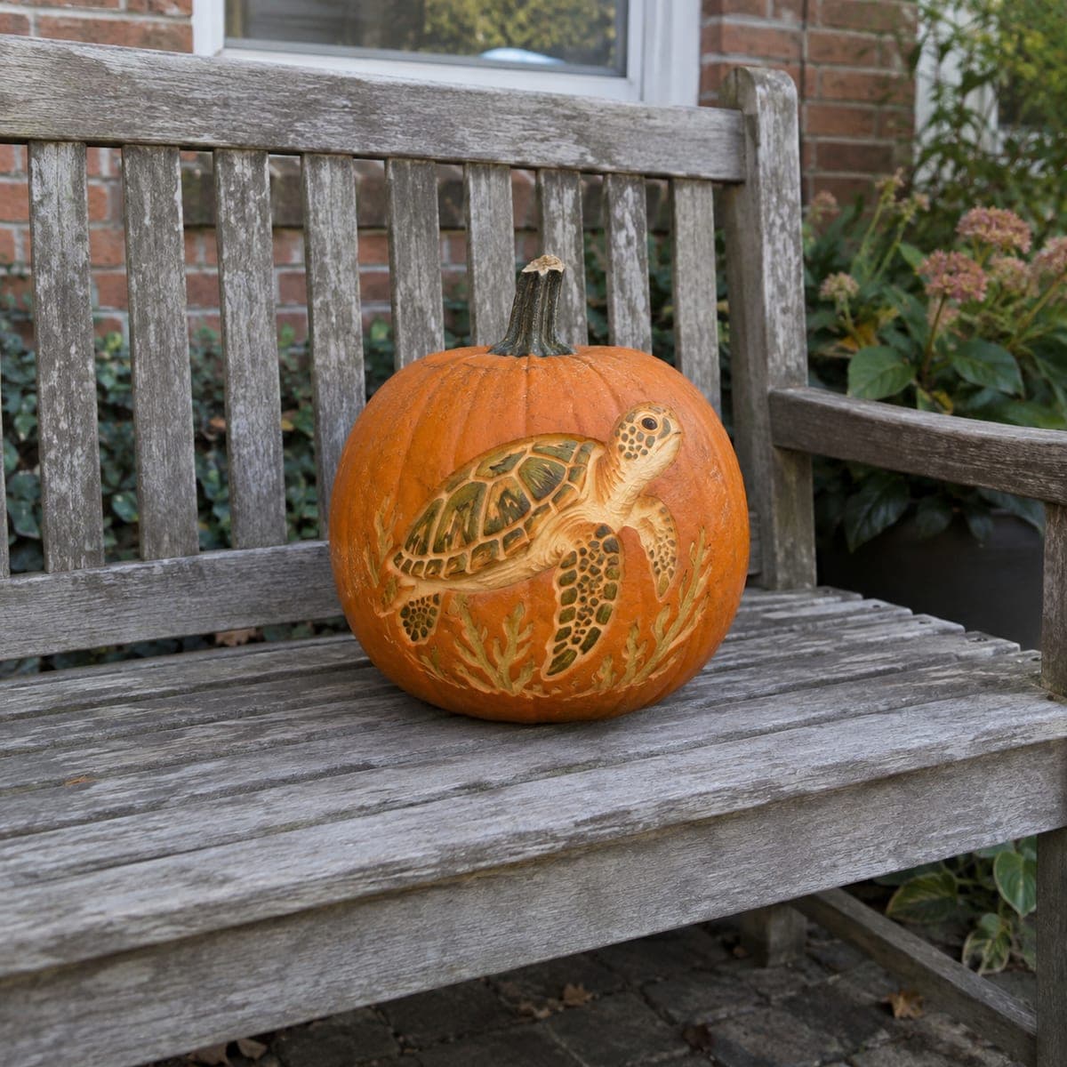 Sea Turtle Pumpkin Carving With Seaweed Accents