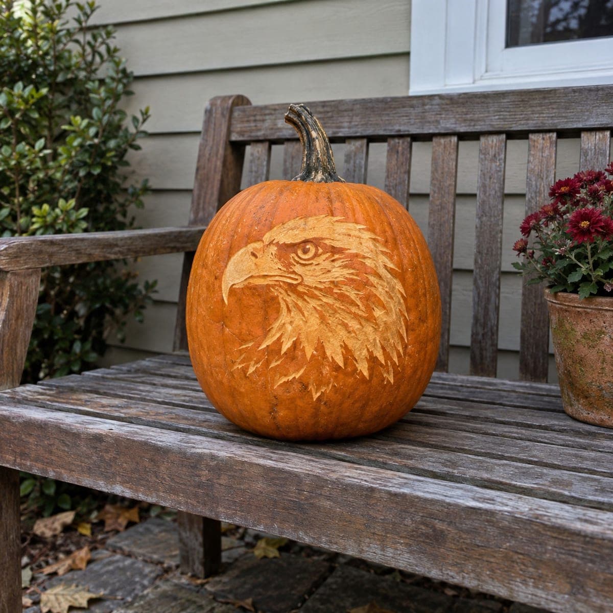Bald Eagle Head Etched Pumpkin Portrait