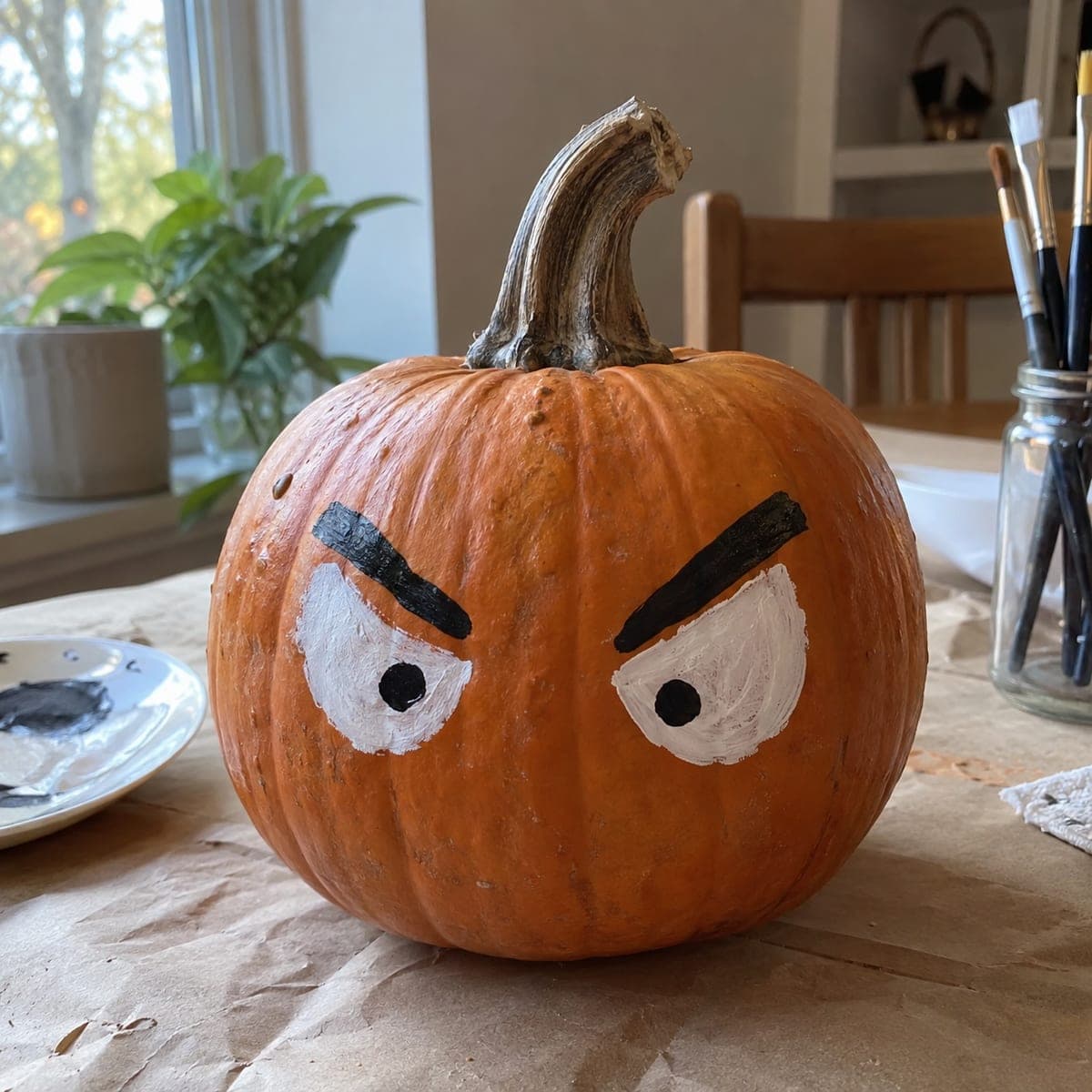 Angry Eyebrow Face Easy Painted Pumpkin
