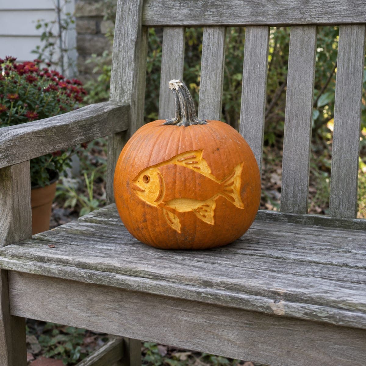 Simple Fish Etched Pumpkin Carving