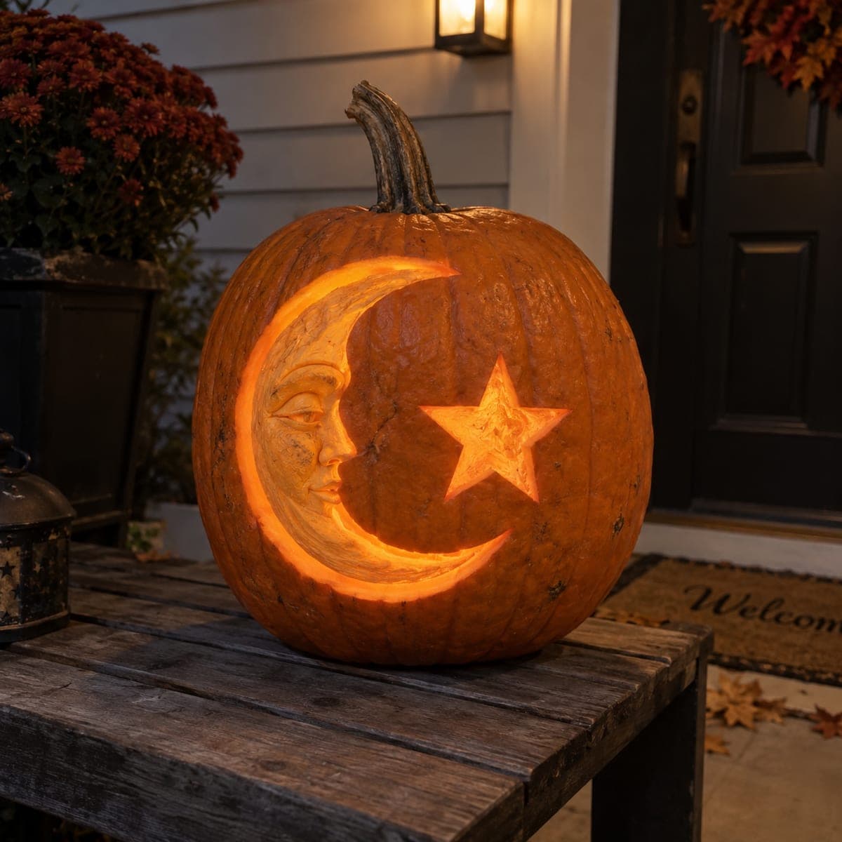 Man in the Moon and Star Pumpkin Carving