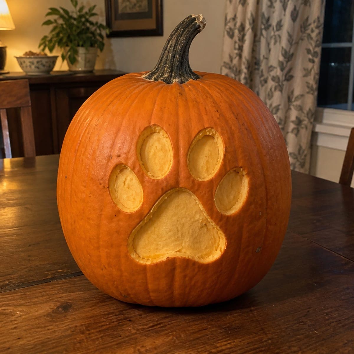 Dog Paw Print Carved Pumpkin