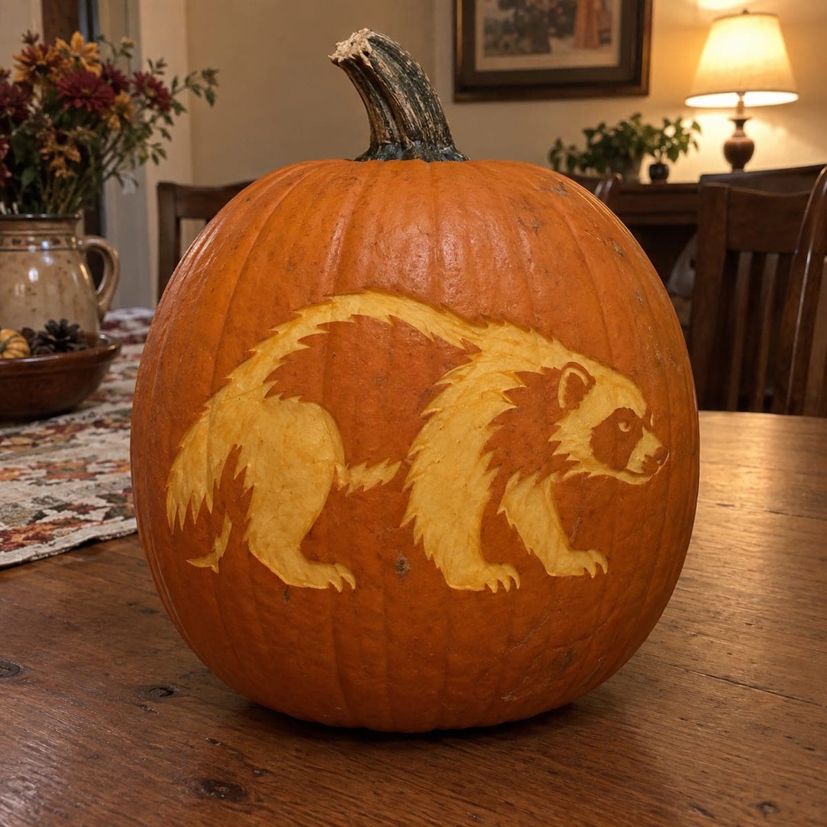 Wolverine Etched Pumpkin for Wildlife Fans