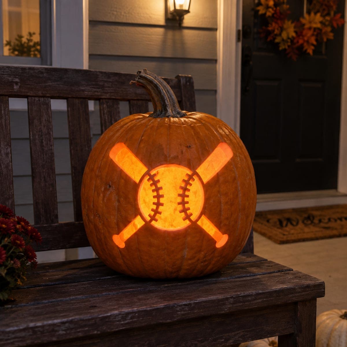 Baseball and Crossed Bats Glowing Pumpkin Carving