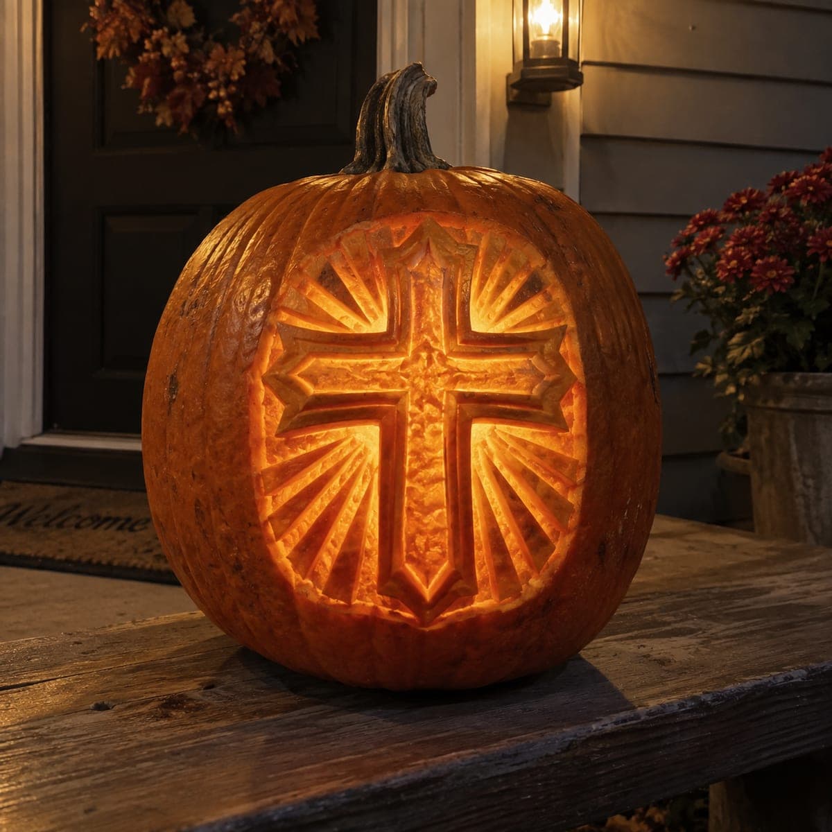Radiant Cross Pumpkin Carving With Sunburst Rays