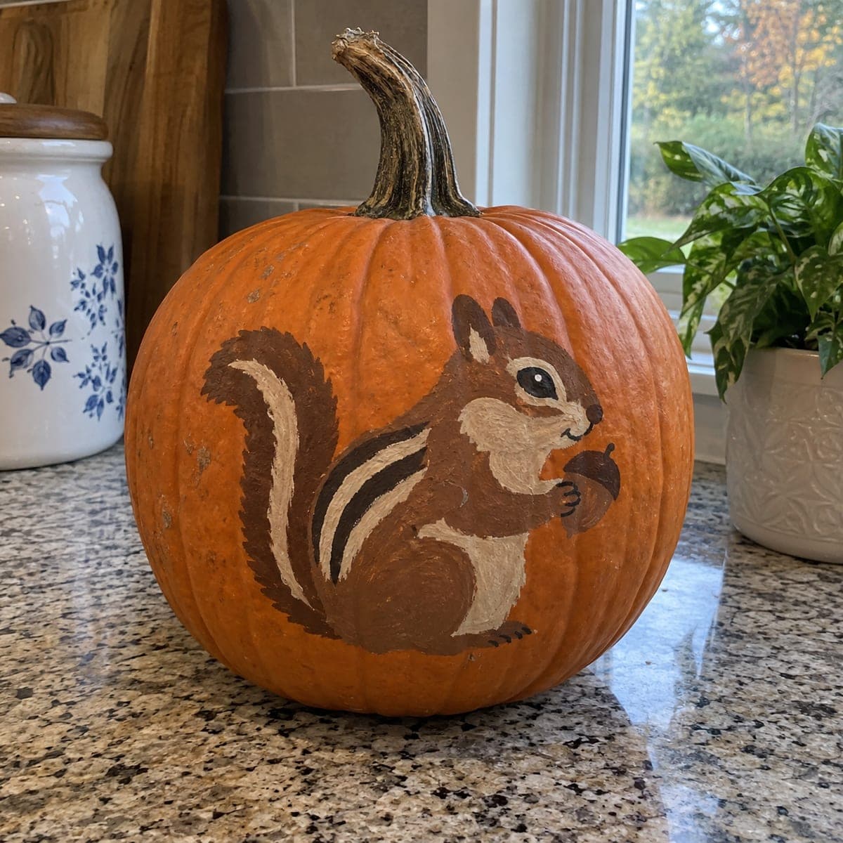 Chipmunk With Acorn Painted Pumpkin
