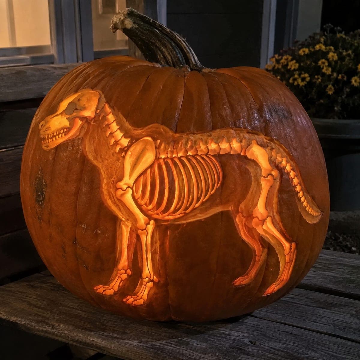 Dog Skeleton Jack-O-Lantern Glowing Bone by Bone