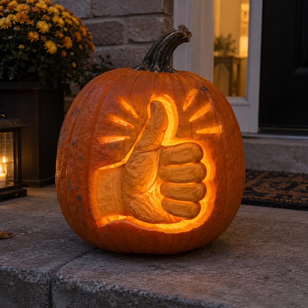 Thumbs Up with Six Rays pumpkin carving stencil
