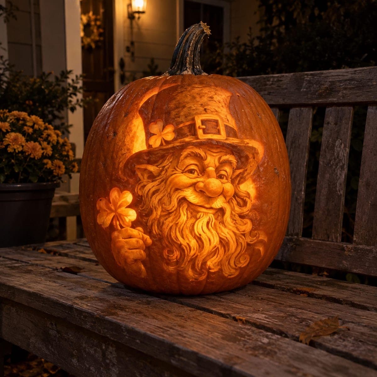 Bearded Leprechaun Pumpkin Carving With Lucky Clover