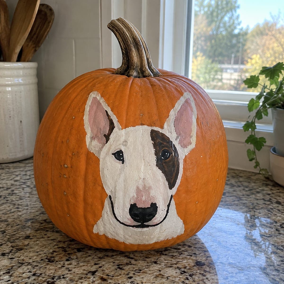 Bull Terrier Portrait No-Carve Pumpkin