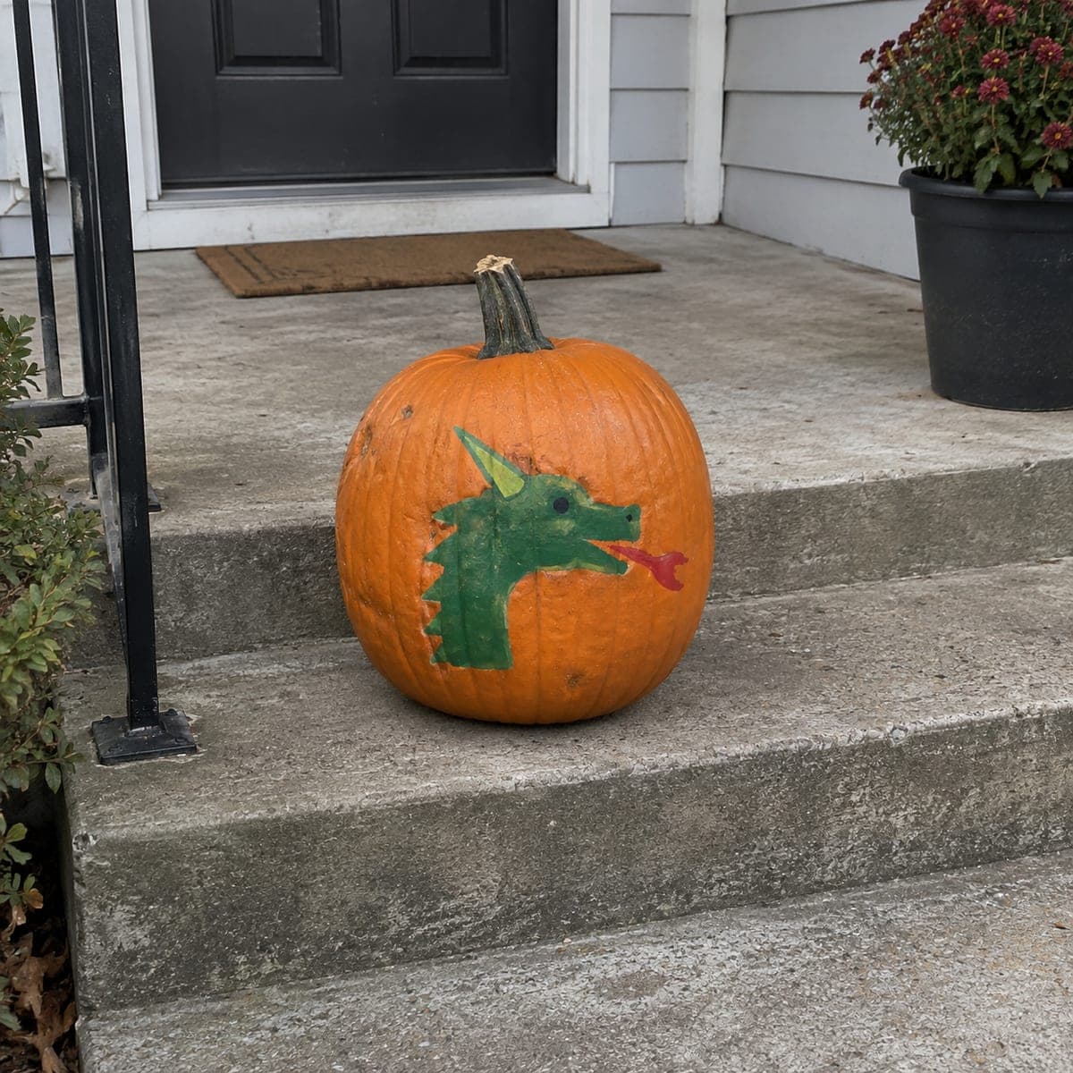 Kid-Friendly Green Dragon Painted Pumpkin