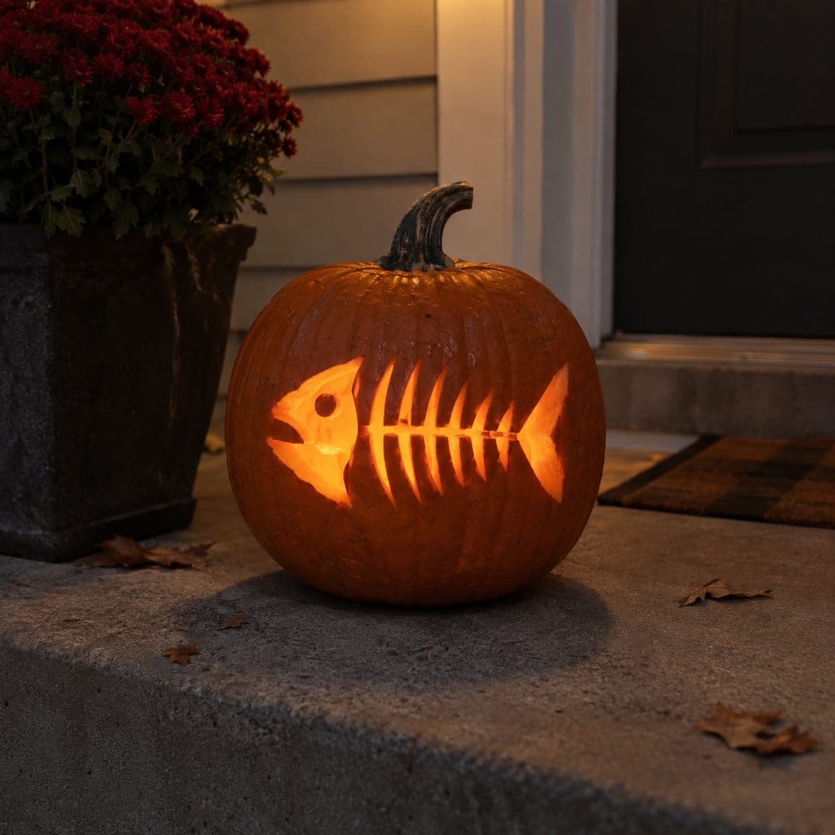 Fish Skeleton Cutout Pumpkin for Halloween Night