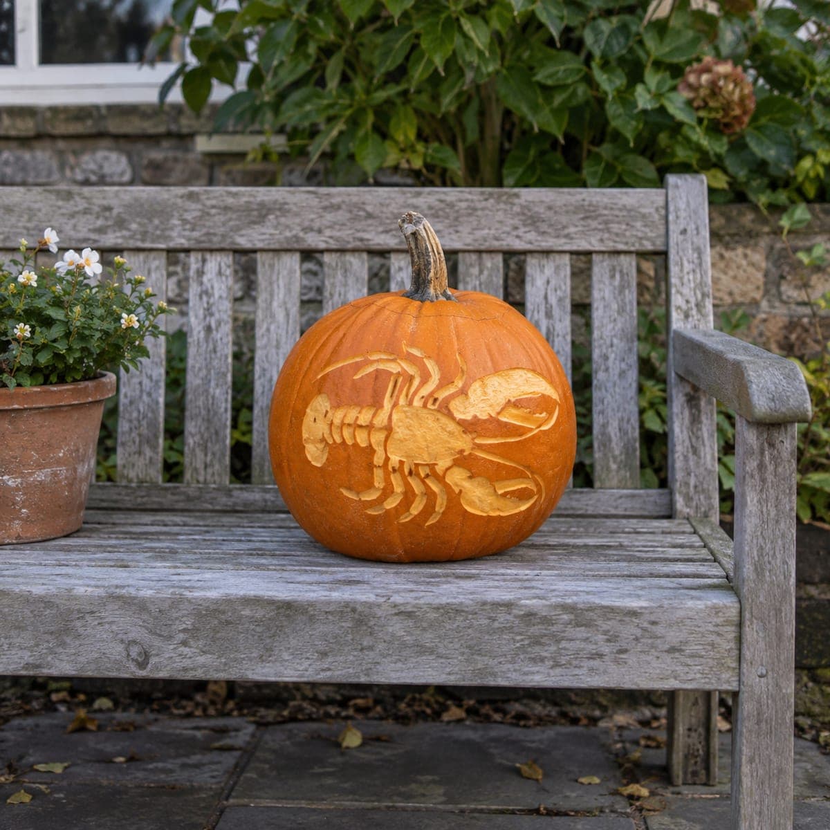 Coastal Lobster Etched Pumpkin Design