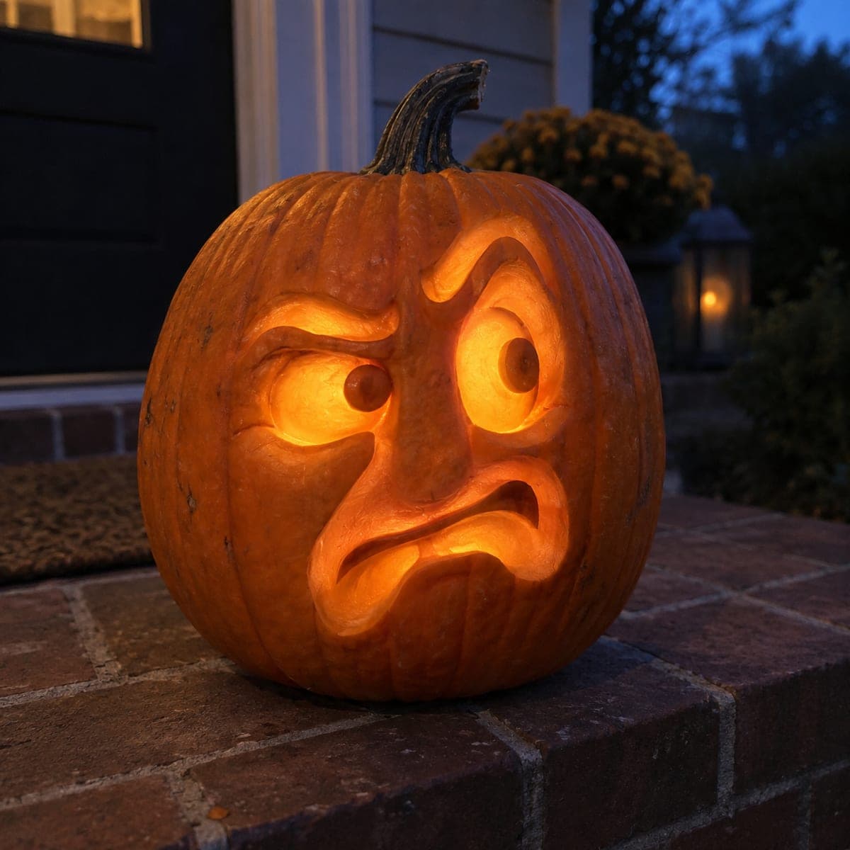 Confused Grumpy Face Sculpted Jack-O-Lantern