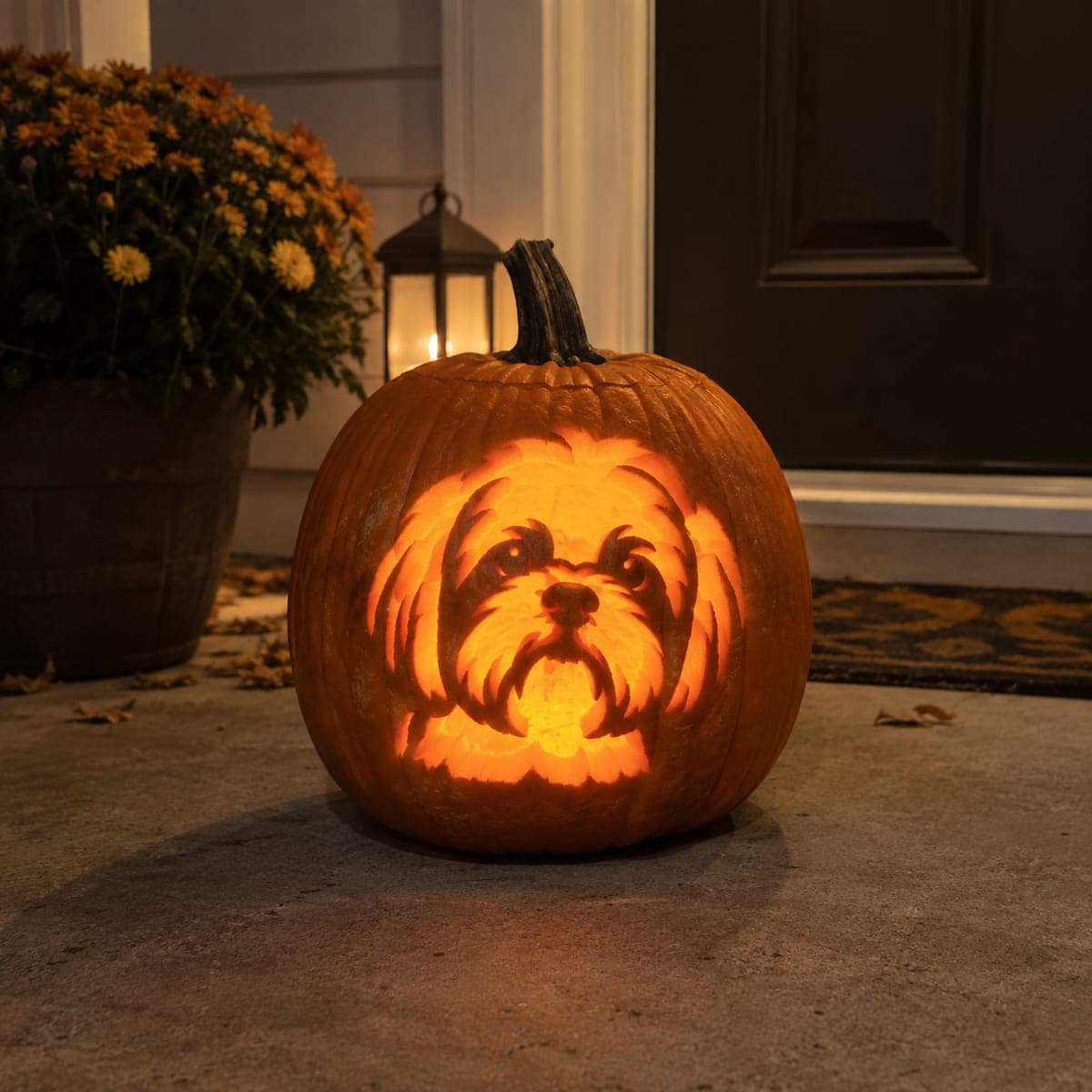 Shih Tzu Puppy Glowing Pumpkin Carving