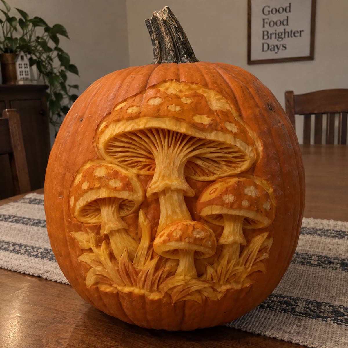 Enchanted Mushroom Cluster Relief Pumpkin
