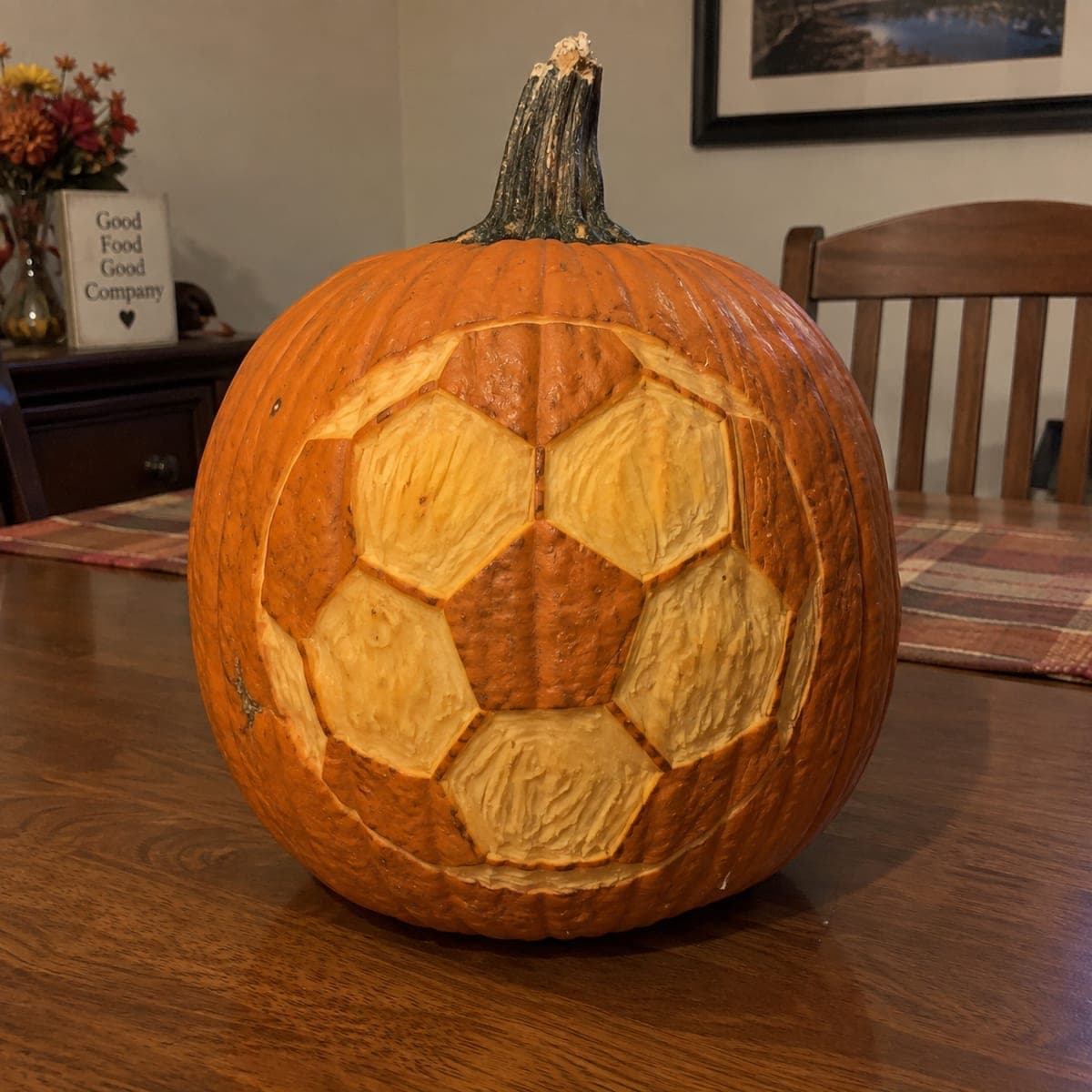 Soccer Ball Pattern Carved Pumpkin