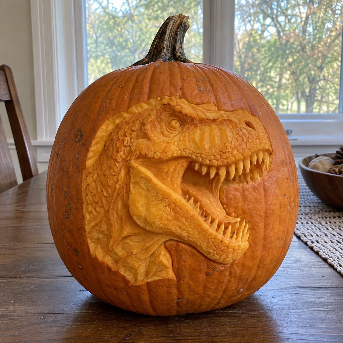 Roaring T-Rex Head Relief Pumpkin Carving