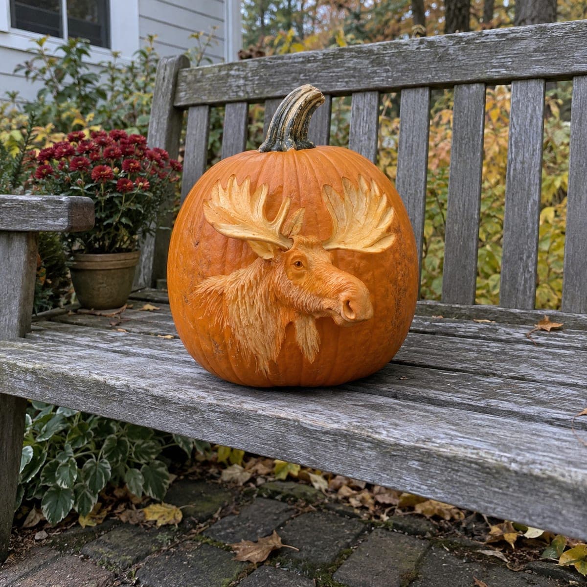 Majestic Moose Head Relief Carved Pumpkin