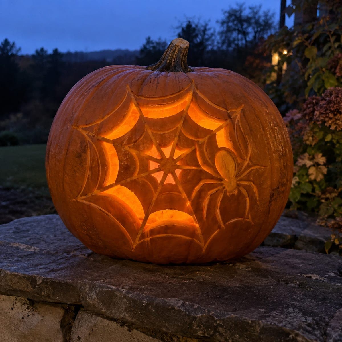 Spider and Web Glowing Pumpkin Carving