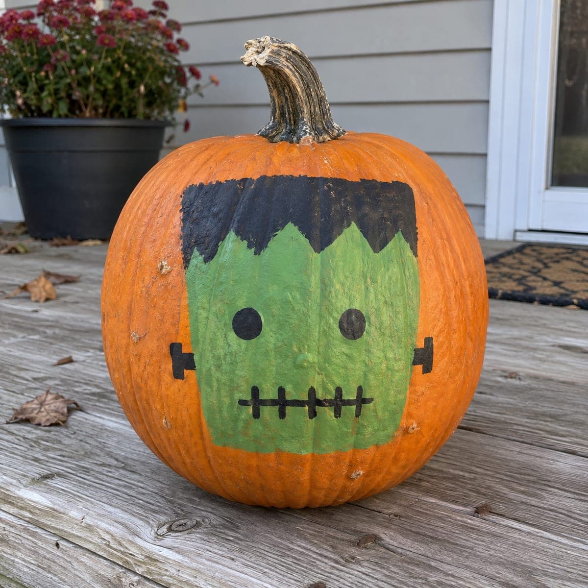Easy Painted Frankenstein Face Pumpkin for Kids