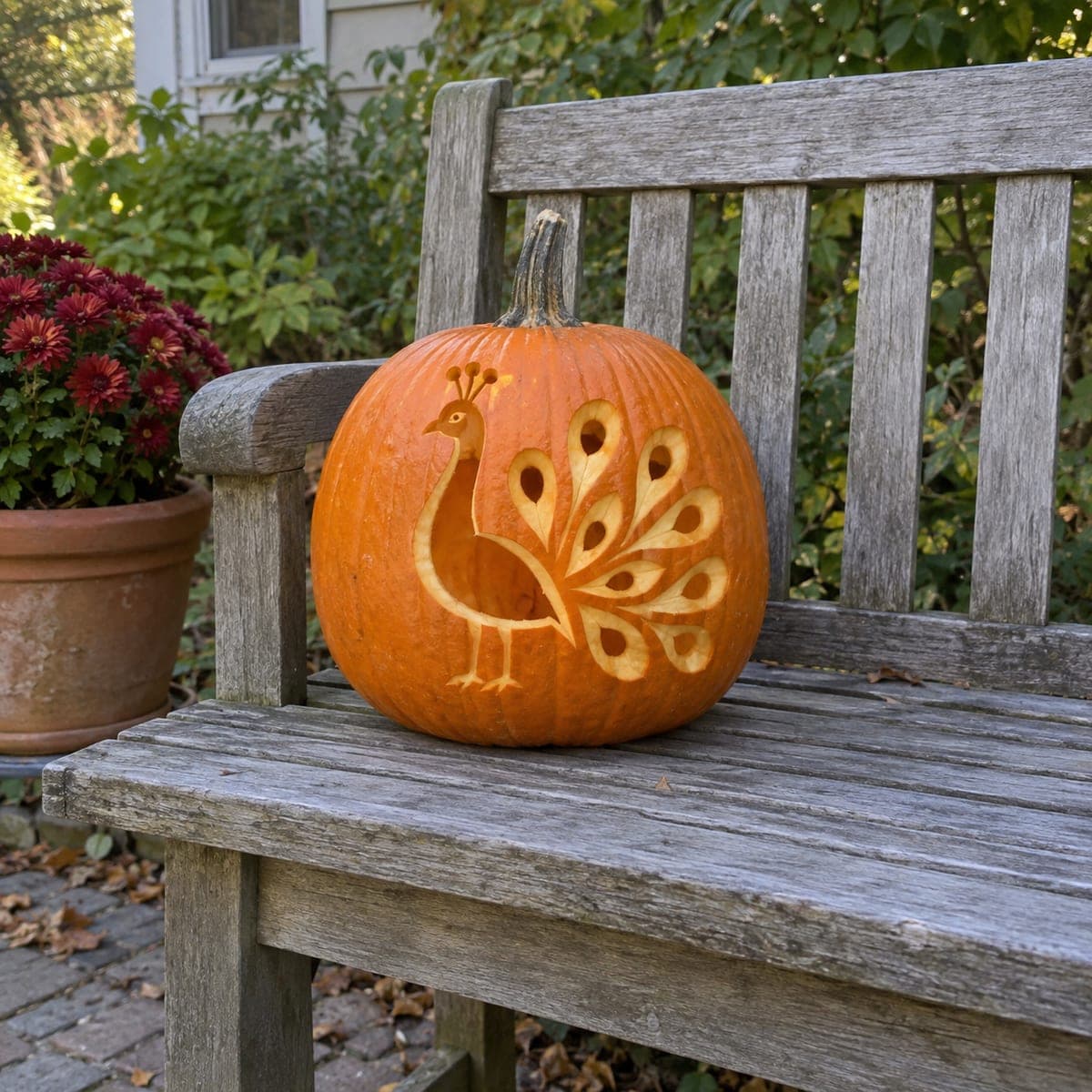 Folk Art Peacock Feather Pumpkin Carving