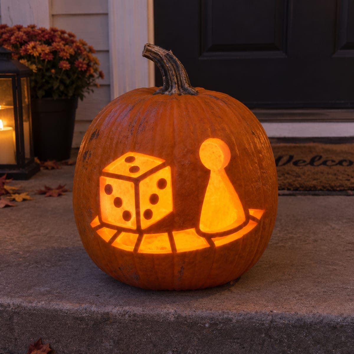 Board Game Night Dice and Pawn Pumpkin