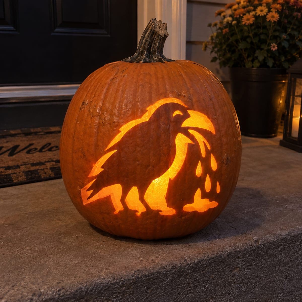 Raven With Dripping Beak Silhouette Pumpkin