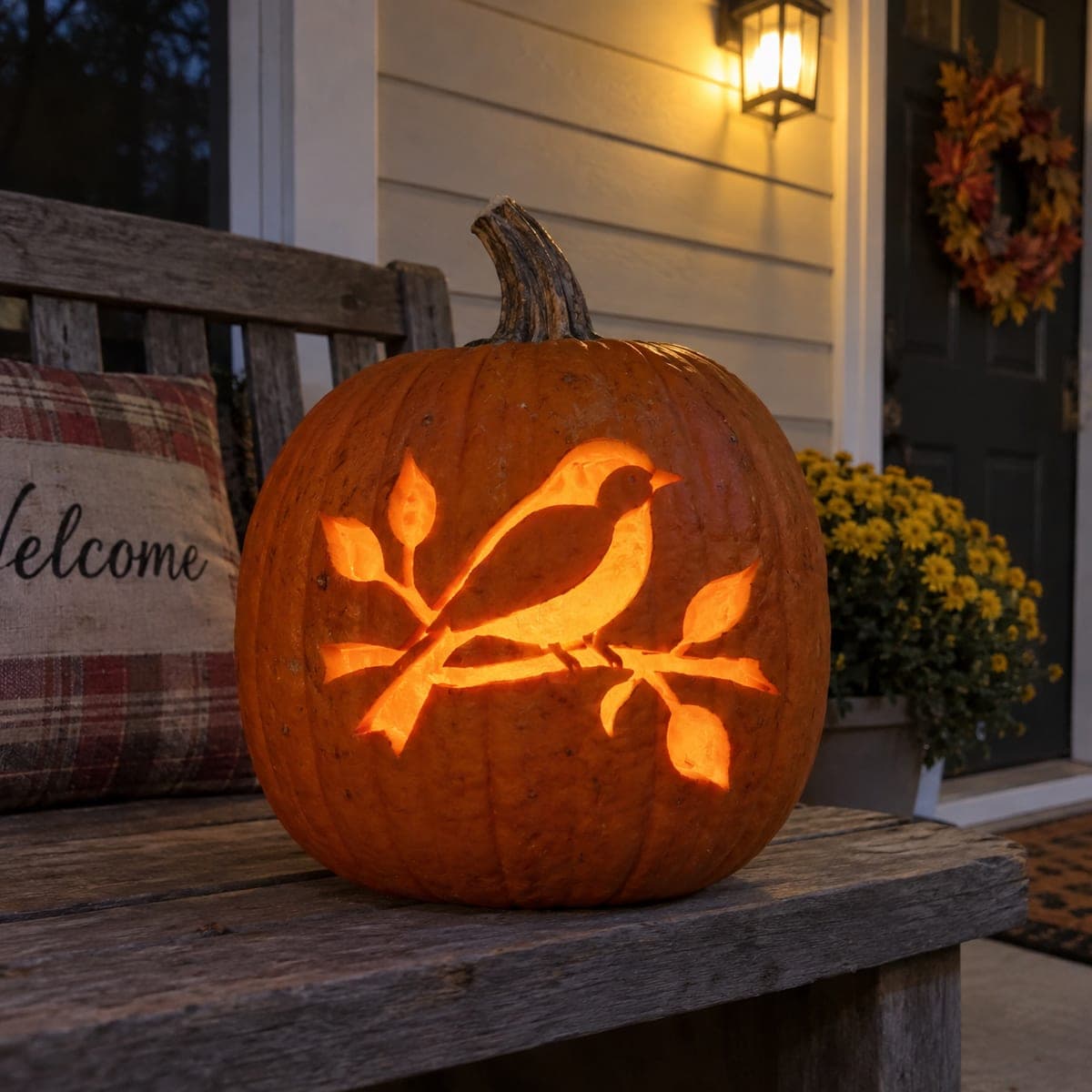 Songbird on a Branch Cutout Pumpkin